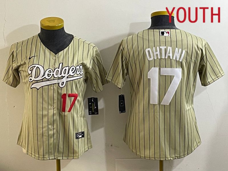 Youth Los Angeles Dodgers #17 Ohtani Green Stripe Game 2024 Nike MLB Jersey style 5->women mlb jersey->Women Jersey